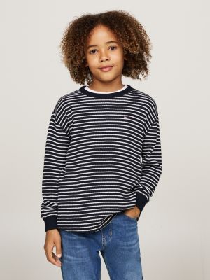 blue waffle knit long sleeve t-shirt for boys tommy hilfiger