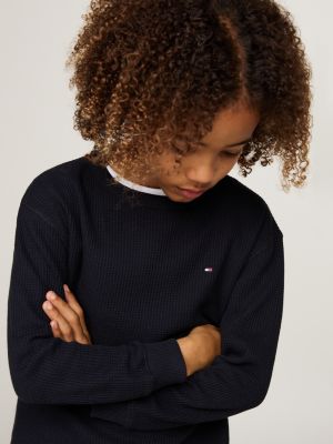 blauw longsleeve t-shirt met wafelsteek voor jongens - tommy hilfiger