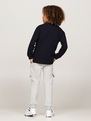 blauw longsleeve t-shirt met wafelsteek voor jongens - tommy hilfiger