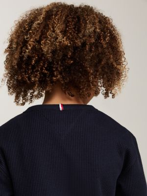 blauw longsleeve t-shirt met wafelsteek voor jongens - tommy hilfiger