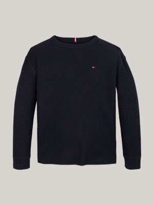 blauw longsleeve t-shirt met wafelsteek voor jongens - tommy hilfiger