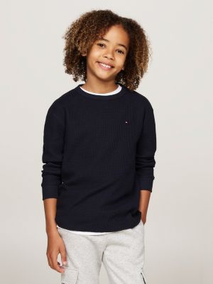 blue waffle knit long sleeve t-shirt for boys tommy hilfiger