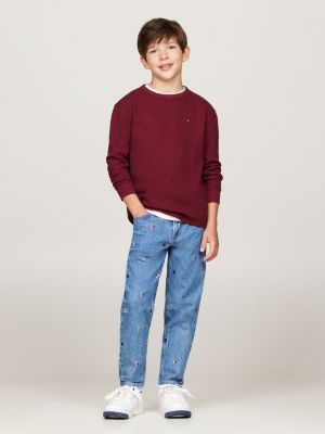 rood longsleeve t-shirt met wafelsteek voor jongens - tommy hilfiger