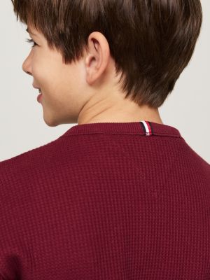 rood longsleeve t-shirt met wafelsteek voor jongens - tommy hilfiger