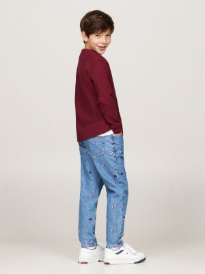 rood longsleeve t-shirt met wafelsteek voor jongens - tommy hilfiger