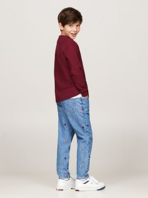 red waffle knit long sleeve t-shirt for boys tommy hilfiger