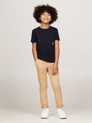 blue crew neck patch pocket t-shirt for boys tommy hilfiger