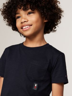 blue crew neck patch pocket t-shirt for boys tommy hilfiger