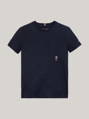 blau rundhals-t-shirt mit aufgesetzter brusttasche für jungen - tommy hilfiger