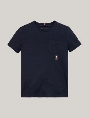 blue crew neck patch pocket t-shirt for boys tommy hilfiger