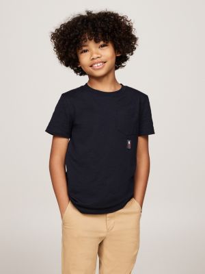 blue crew neck patch pocket t-shirt for boys tommy hilfiger