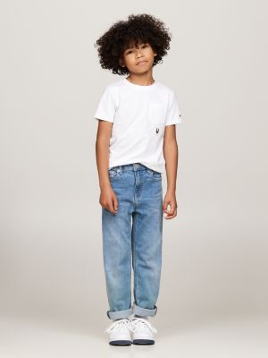 t-shirt à col ras-du-cou et poche plaquée blanc pour garçons tommy hilfiger