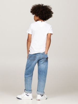 t-shirt à col ras-du-cou et poche plaquée blanc pour garçons tommy hilfiger