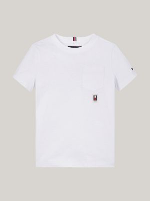 camiseta de cuello redondo con bolsillo blanco de niños tommy hilfiger