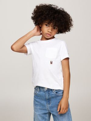 camiseta de cuello redondo con bolsillo white de niños tommy hilfiger