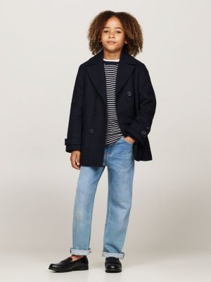 blue wool blend lightweight padded peacoat for boys tommy hilfiger