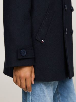 blue wool blend lightweight padded peacoat for boys tommy hilfiger