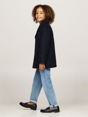 caban imbottito leggero in misto lana blu da bambini tommy hilfiger