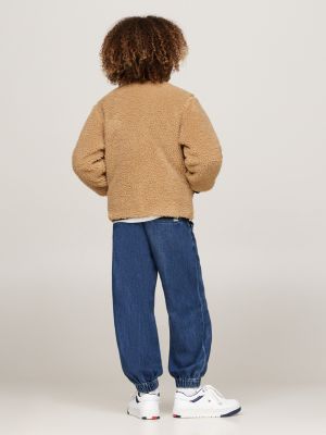 beige reversible quilted teddy relaxed jacket for boys tommy hilfiger