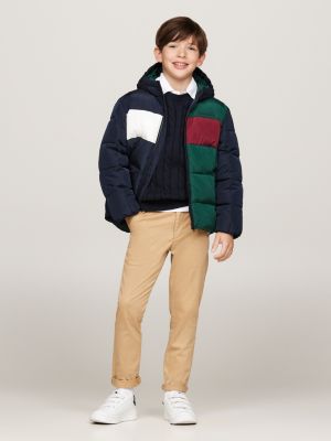 blue colour-blocked ripstop relaxed padded jacket for boys tommy hilfiger