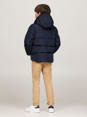 blue colour-blocked ripstop relaxed padded jacket for boys tommy hilfiger