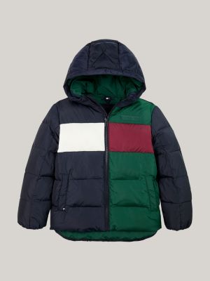 blauw colour-blocked gewatteerd relaxed fit jack voor jongens - tommy hilfiger