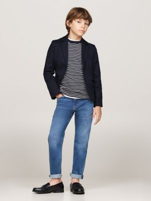 blazer monopetto in tessuto tramato blu da bambini tommy hilfiger