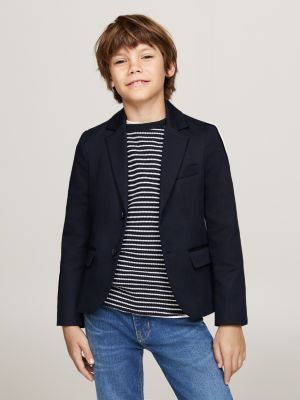 blazer droit tissé bleu pour garçons tommy hilfiger