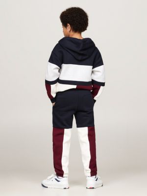 blue colour-blocked cuffed joggers for boys tommy hilfiger