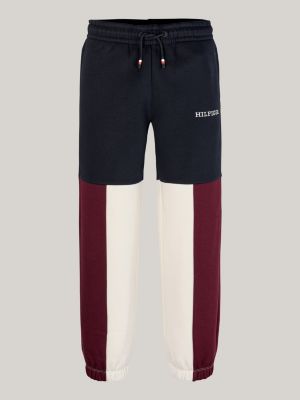 blue colour-blocked cuffed joggers for boys tommy hilfiger