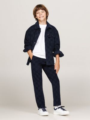 blau straight fit cord-hose mit schachbrettmuster für jungen - tommy hilfiger