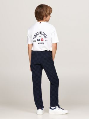 blau straight fit cord-hose mit schachbrettmuster für jungen - tommy hilfiger