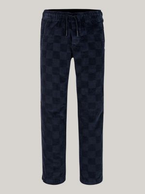 pantalon droit en velours côtelé motif damier bleu pour garçons tommy hilfiger