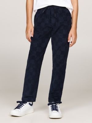 pantalon droit en velours côtelé motif damier bleu pour garçons tommy hilfiger