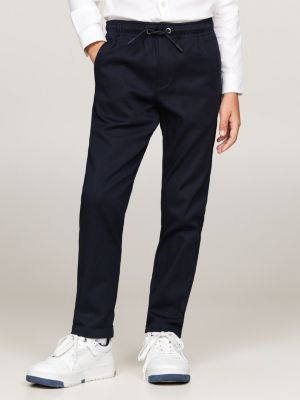 blue pull-on drawstring straight leg trousers for boys tommy hilfiger