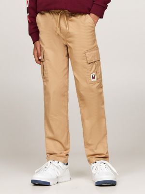 pantalón cargo de corte amplio sin cierre beige de niños tommy hilfiger