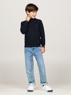 blue fine knit turtleneck jumper for boys tommy hilfiger