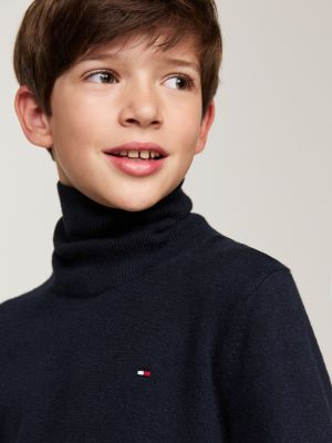 blue fine knit turtleneck jumper for boys tommy hilfiger