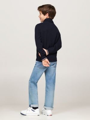 blue fine knit turtleneck jumper for boys tommy hilfiger