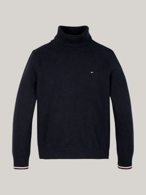 pull col roulé en maille fine bleu pour garçons tommy hilfiger