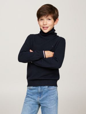 blue fine knit turtleneck jumper for boys tommy hilfiger