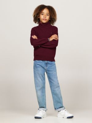 red fine knit turtleneck jumper for boys tommy hilfiger