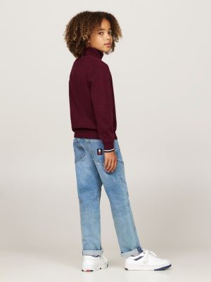 red fine knit turtleneck jumper for boys tommy hilfiger