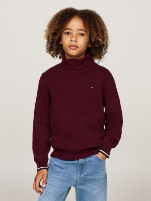 red fine knit turtleneck jumper for boys tommy hilfiger