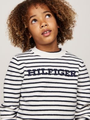 white hilfiger monotype crew neck jumper for boys tommy hilfiger