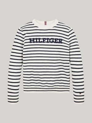 pull col ras-du-cou hilfiger monotype blanc pour garçons tommy hilfiger