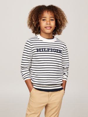 pull col ras-du-cou hilfiger monotype blanc pour garçons tommy hilfiger