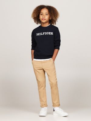 pull col ras-du-cou hilfiger monotype bleu pour garçons tommy hilfiger