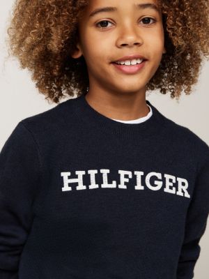 blue hilfiger monotype crew neck jumper for boys tommy hilfiger