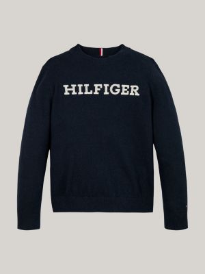 pull col ras-du-cou hilfiger monotype bleu pour garçons tommy hilfiger